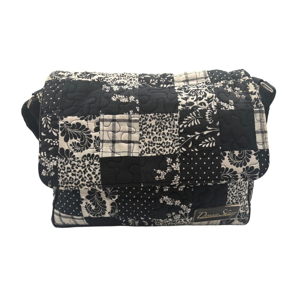 Donna Sharp Crossbody Messenger Bag Womens Medium Black White Excellent‎ Quilted